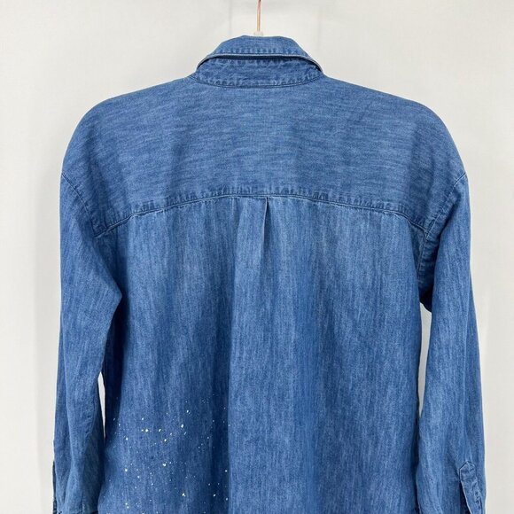 J.Jill Denim S Paint Splatter Button Down Chambray Shirt Blue Womens Size Small - Picture 7 of 11